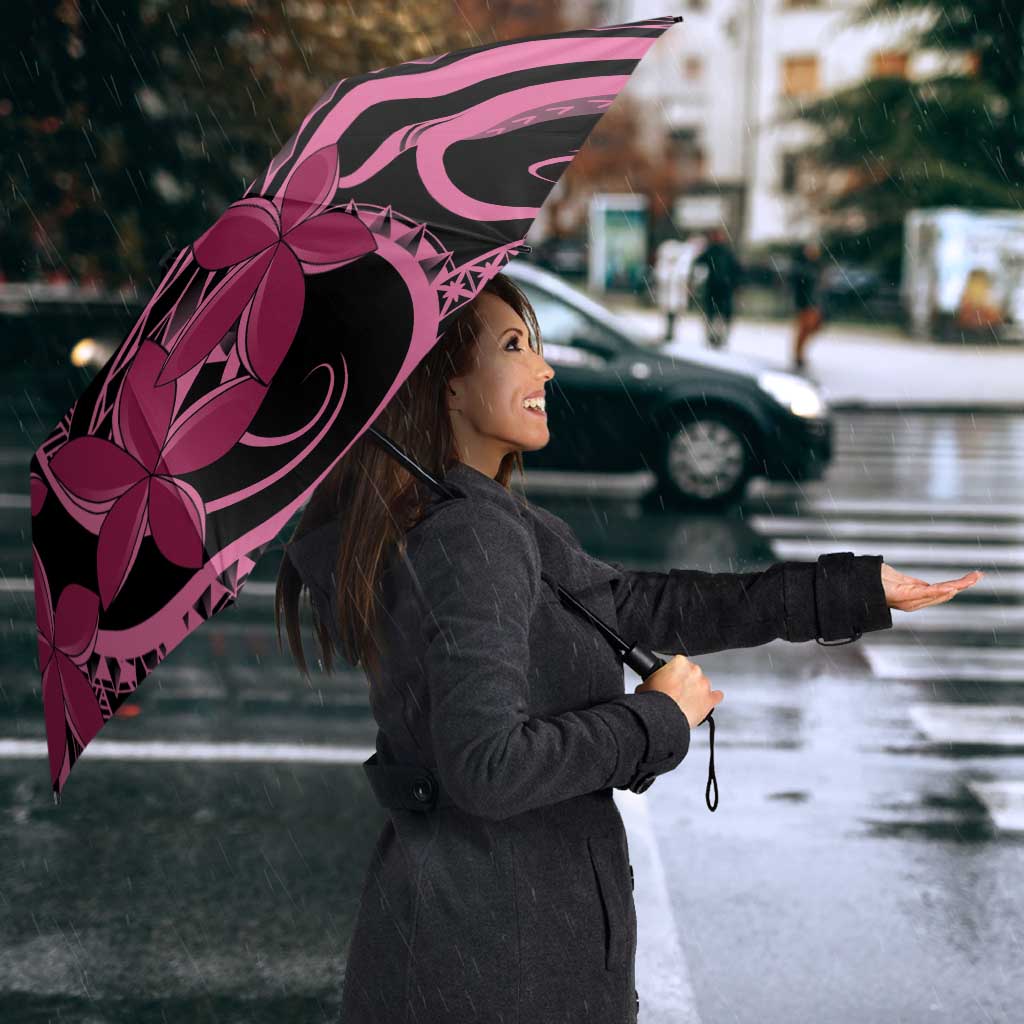 Aotearoa Maori Umbrella Pink Fern Ribbons on Black LT7 - Polynesian Pride
