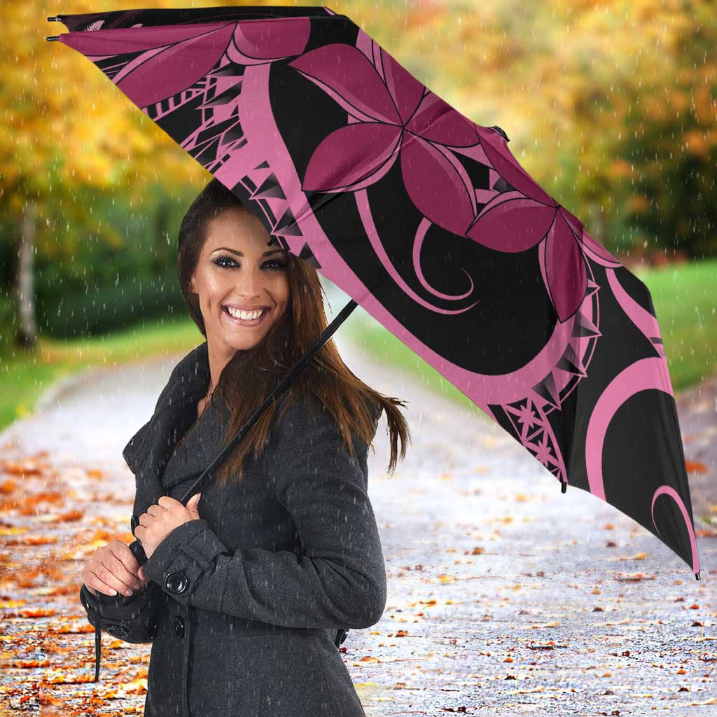 Aotearoa Maori Umbrella Pink Fern Ribbons on Black LT7 - Polynesian Pride