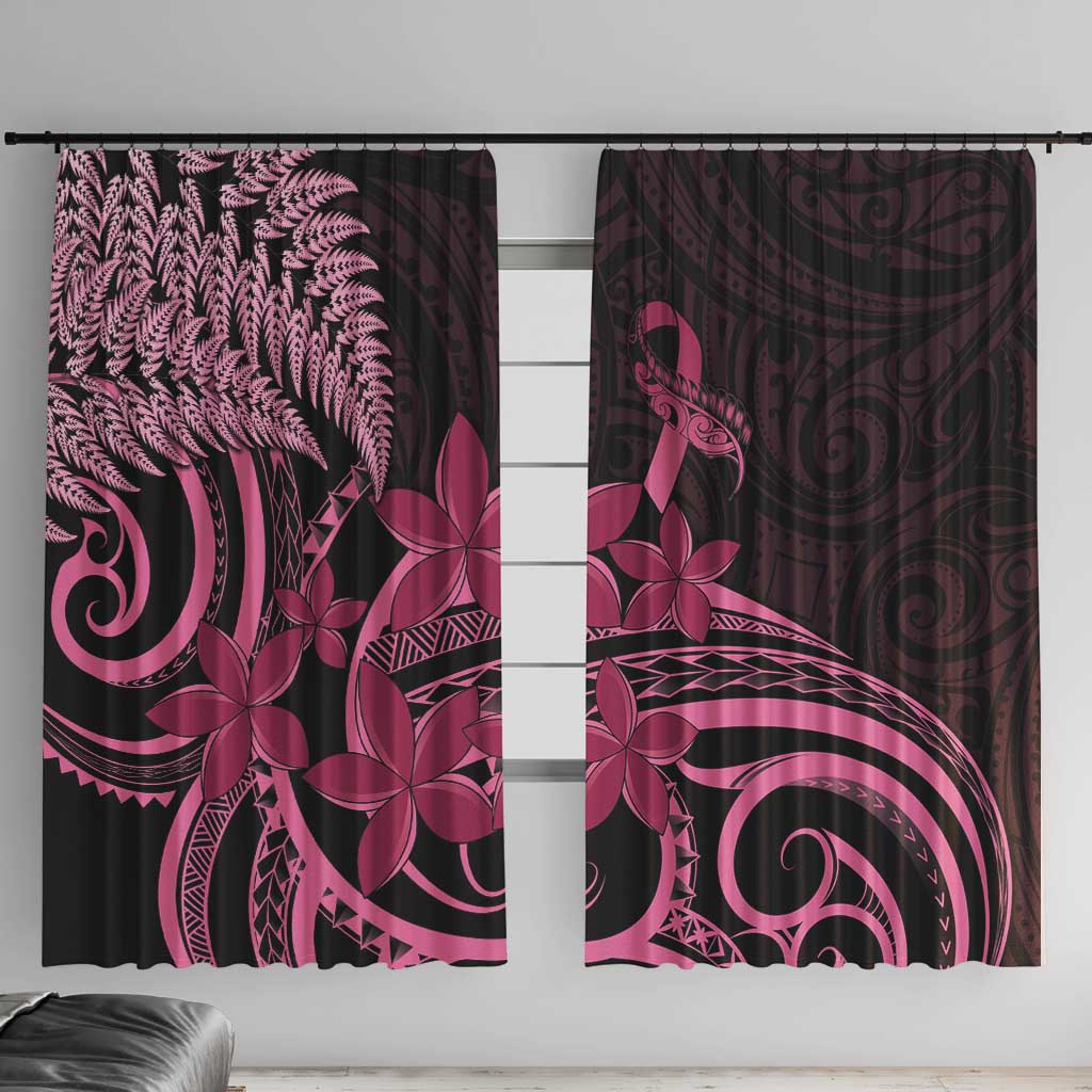 Aotearoa Maori Window Curtain Pink Fern Ribbons on Black LT7 With Hooks Black - Polynesian Pride