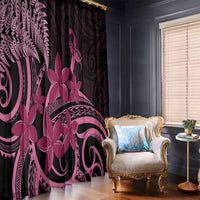 Aotearoa Maori Window Curtain Pink Fern Ribbons on Black LT7 - Polynesian Pride
