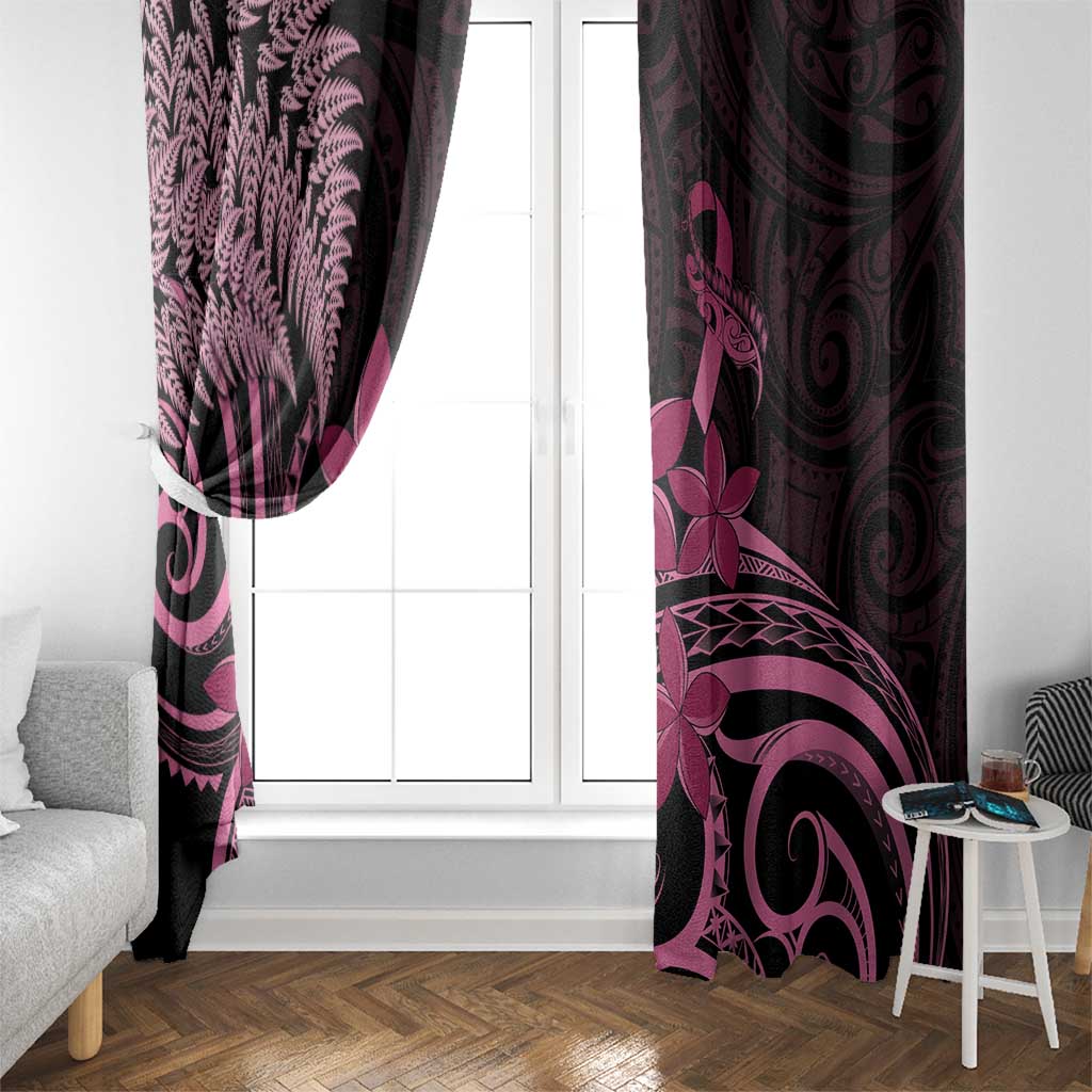 Aotearoa Maori Window Curtain Pink Fern Ribbons on Black LT7 - Polynesian Pride