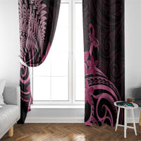 Aotearoa Maori Window Curtain Pink Fern Ribbons on Black LT7 - Polynesian Pride