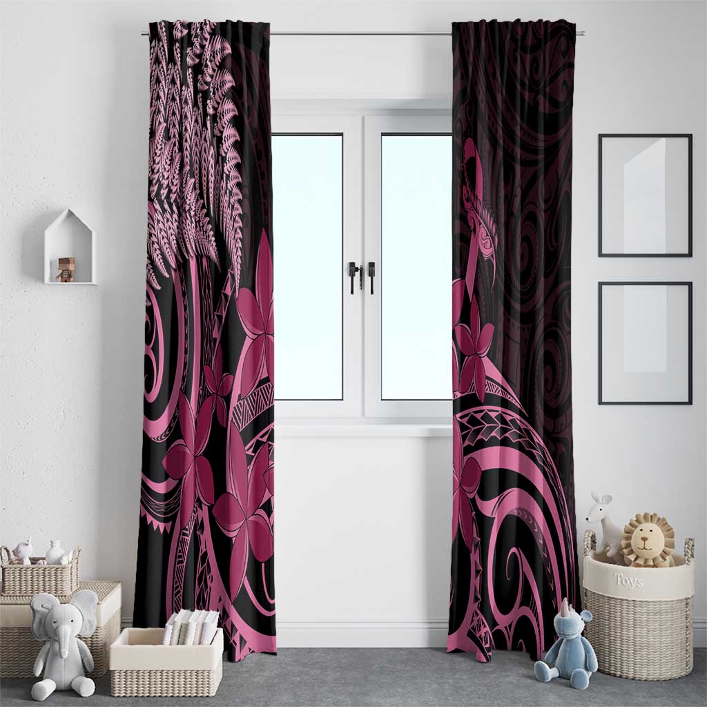 Aotearoa Maori Window Curtain Pink Fern Ribbons on Black LT7 - Polynesian Pride
