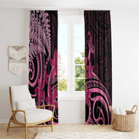 Aotearoa Maori Window Curtain Pink Fern Ribbons on Black LT7 - Polynesian Pride