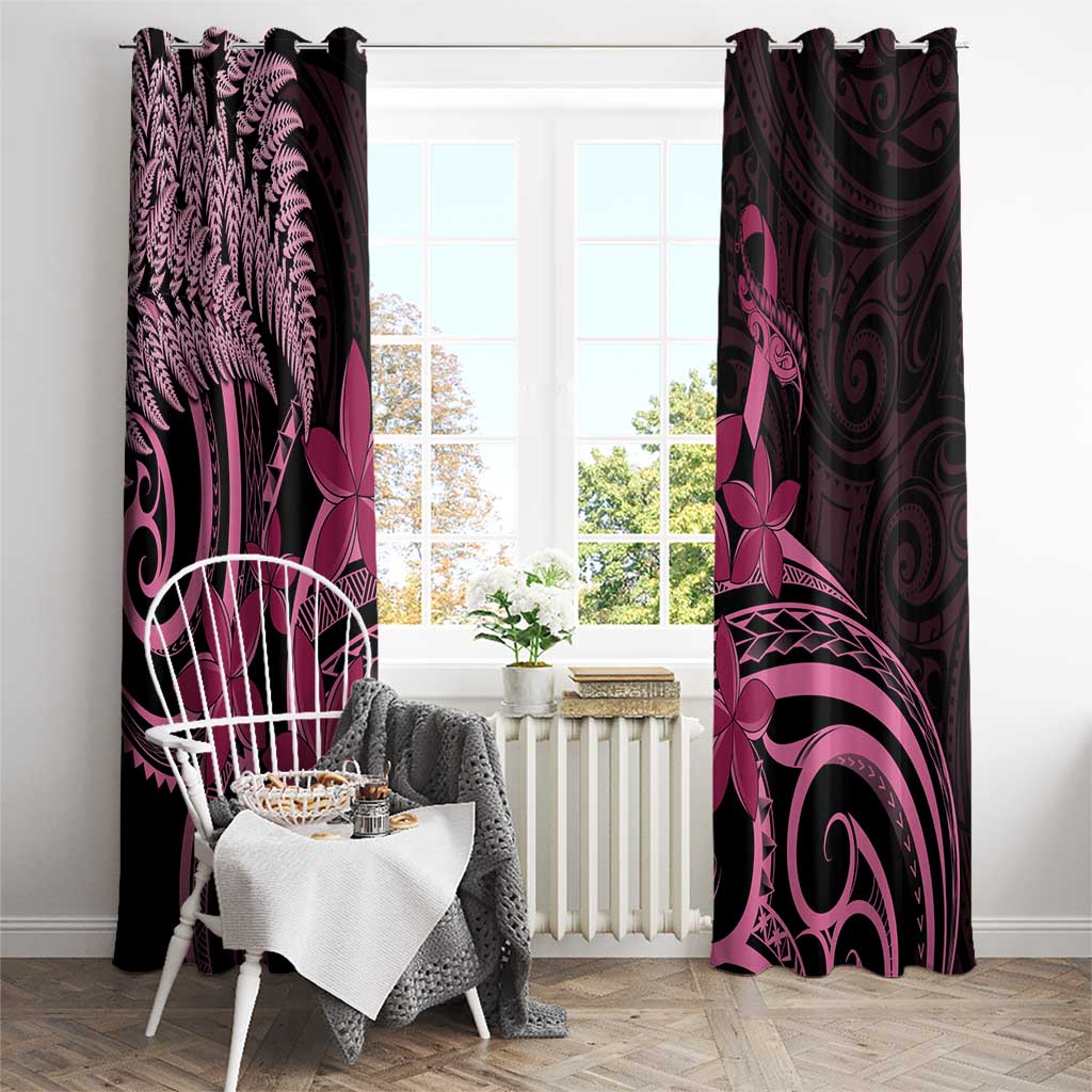 Aotearoa Maori Window Curtain Pink Fern Ribbons on Black LT7 - Polynesian Pride