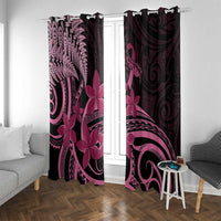 Aotearoa Maori Window Curtain Pink Fern Ribbons on Black LT7 With Grommets Black - Polynesian Pride