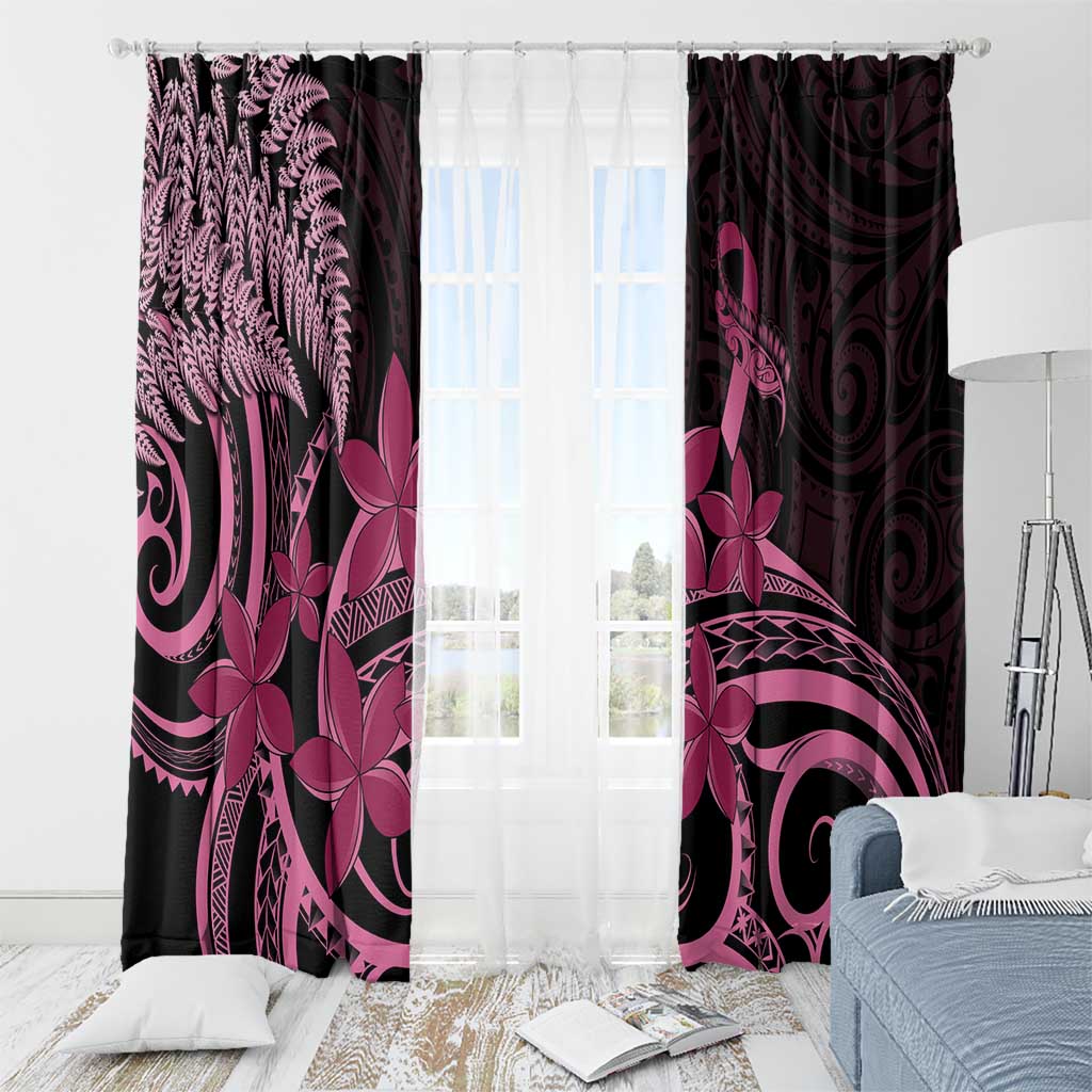 Aotearoa Maori Window Curtain Pink Fern Ribbons on Black LT7 - Polynesian Pride