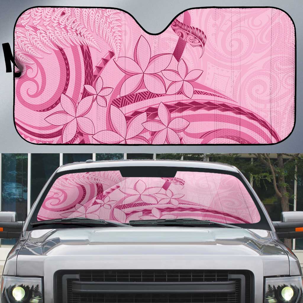 Aotearoa Maori Auto Sun Shade Pink Fern Ribbons LT7 Pink - Polynesian Pride