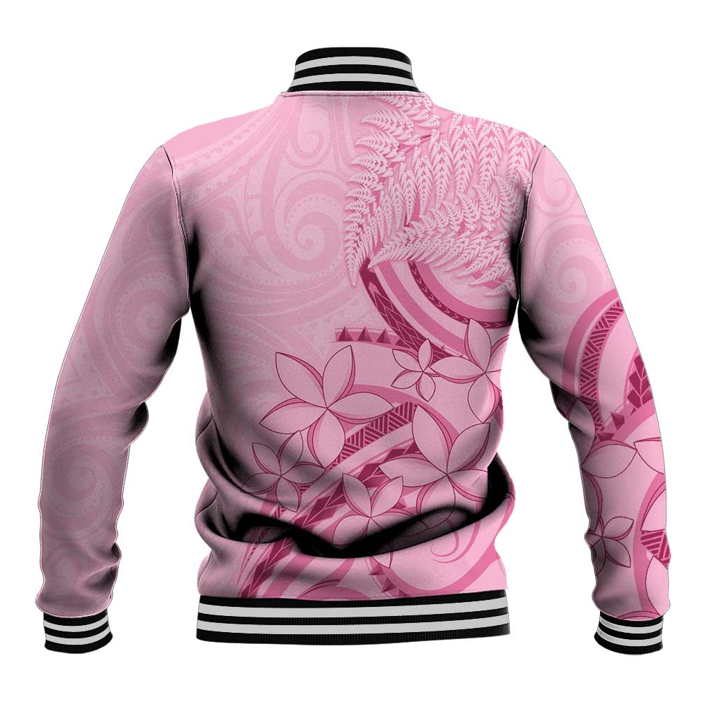 Aotearoa Maori Baseball Jacket Pink Fern Ribbons LT7 - Polynesian Pride