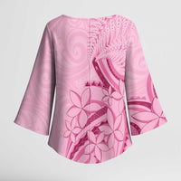 Aotearoa Maori Kimono Sleeve Blouse Pink Fern Ribbons LT7 - Polynesian Pride