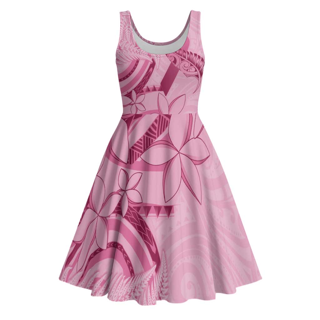 Aotearoa Maori Midi Dress Pink Fern Ribbons LT7 Pink - Polynesian Pride