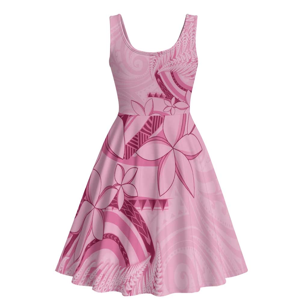 Aotearoa Maori Midi Dress Pink Fern Ribbons LT7 - Polynesian Pride