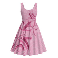 Aotearoa Maori Midi Dress Pink Fern Ribbons LT7 - Polynesian Pride
