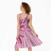 Aotearoa Maori Midi Dress Pink Fern Ribbons LT7 - Polynesian Pride