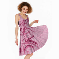 Aotearoa Maori Midi Dress Pink Fern Ribbons LT7 - Polynesian Pride