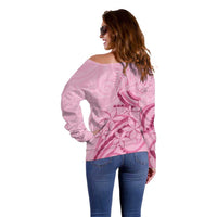 Aotearoa Maori Off Shoulder Sweater Pink Fern Ribbons LT7 - Polynesian Pride