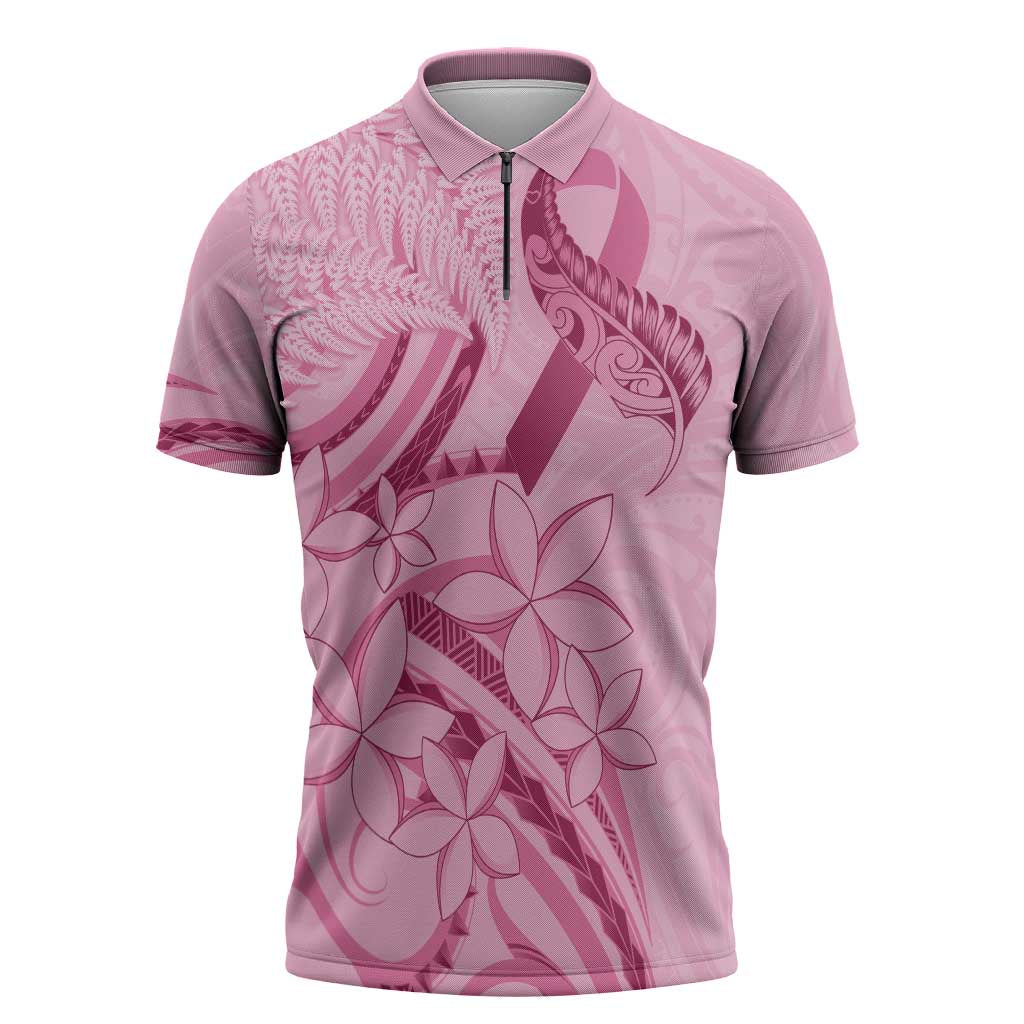 Aotearoa Maori Zipper Polo Shirt Pink Fern Ribbons LT7 Pink - Polynesian Pride