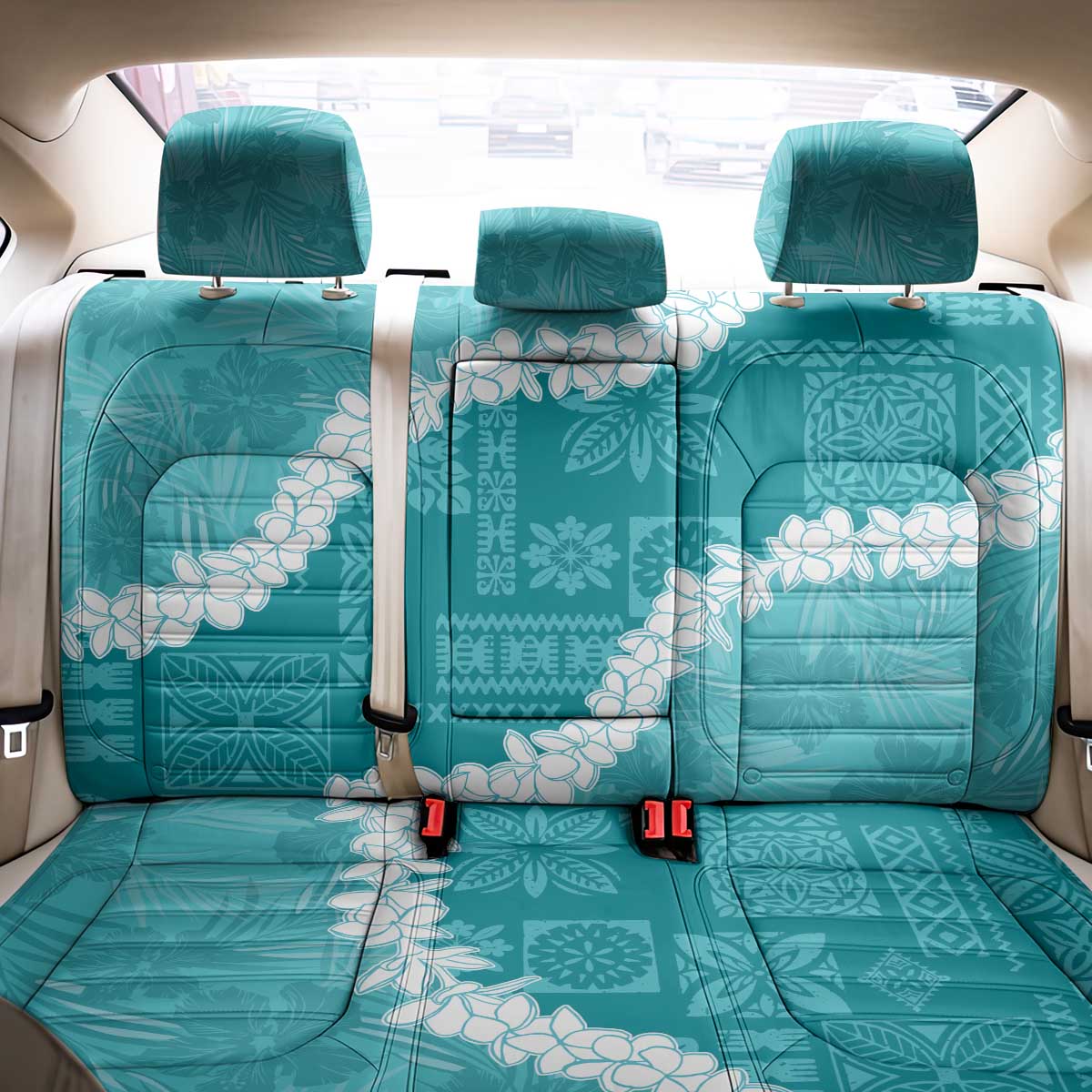 Hawaii Aloha Back Car Seat Cover Teal Quilt Patch Work Mix Plumeria Lei