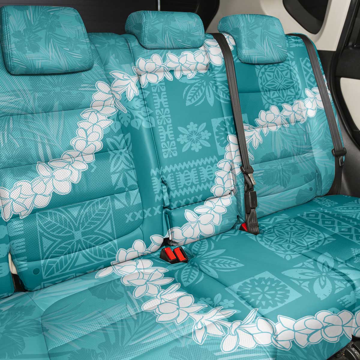 Hawaii Aloha Back Car Seat Cover Teal Quilt Patch Work Mix Plumeria Lei LT7 - Polynesian Pride