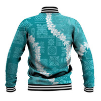 Hawaii Aloha Baseball Jacket Teal Quilt Patch Work Mix Plumeria Lei LT7 - Polynesian Pride