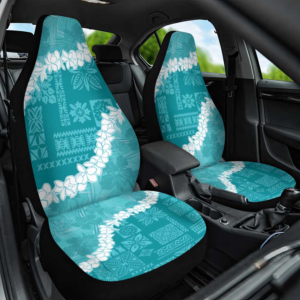 Hawaii Aloha Car Seat Cover Teal Quilt Patch Work Mix Plumeria Lei LT7 One Size Teal - Polynesian Pride