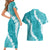 Hawaii Aloha Couples Matching Short Sleeve Bodycon Dress and Hawaiian Shirt Teal Quilt Patch Work Mix Plumeria Lei