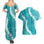 Hawaii Aloha Couples Matching Summer Maxi Dress and Hawaiian Shirt Teal Quilt Patch Work Mix Plumeria Lei