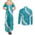 Hawaii Aloha Couples Matching Summer Maxi Dress and Long Sleeve Button Shirt Teal Quilt Patch Work Mix Plumeria Lei