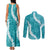 Hawaii Aloha Couples Matching Tank Maxi Dress and Long Sleeve Button Shirt Teal Quilt Patch Work Mix Plumeria Lei