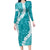 Hawaii Aloha Family Matching Long Sleeve Bodycon Dress and Hawaiian Shirt Teal Quilt Patch Work Mix Plumeria Lei