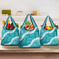 Hawaii Aloha Grocery Bag Teal Quilt Patch Work Mix Plumeria Lei LT7 3-pack One Size Teal - Polynesian Pride