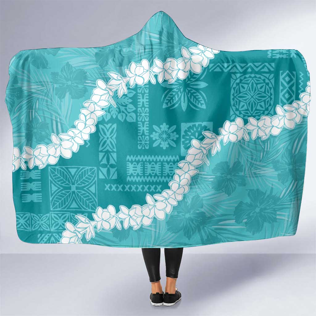 Hawaii Aloha Hooded Blanket Teal Quilt Patch Work Mix Plumeria Lei