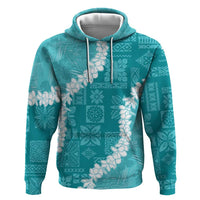 Hawaii Aloha Hoodie Teal Quilt Patch Work Mix Plumeria Lei LT7 Pullover Hoodie Teal - Polynesian Pride