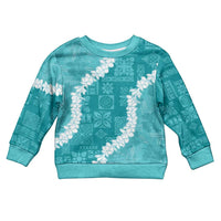 Hawaii Aloha Kid Ugly Christmas Sweater Teal Quilt Patch Work Mix Plumeria Lei LT7 Kid Teal - Polynesian Pride