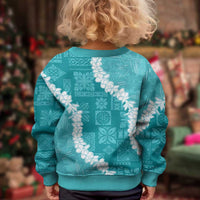 Hawaii Aloha Kid Ugly Christmas Sweater Teal Quilt Patch Work Mix Plumeria Lei LT7 - Polynesian Pride