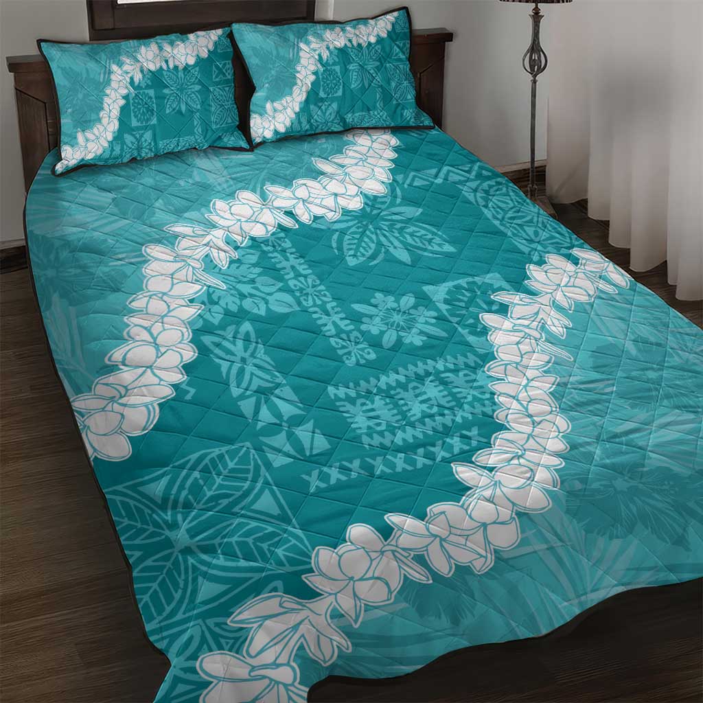 Hawaii Aloha Quilt Bed Set Teal Quilt Patch Work Mix Plumeria Lei LT7 Teal - Polynesian Pride