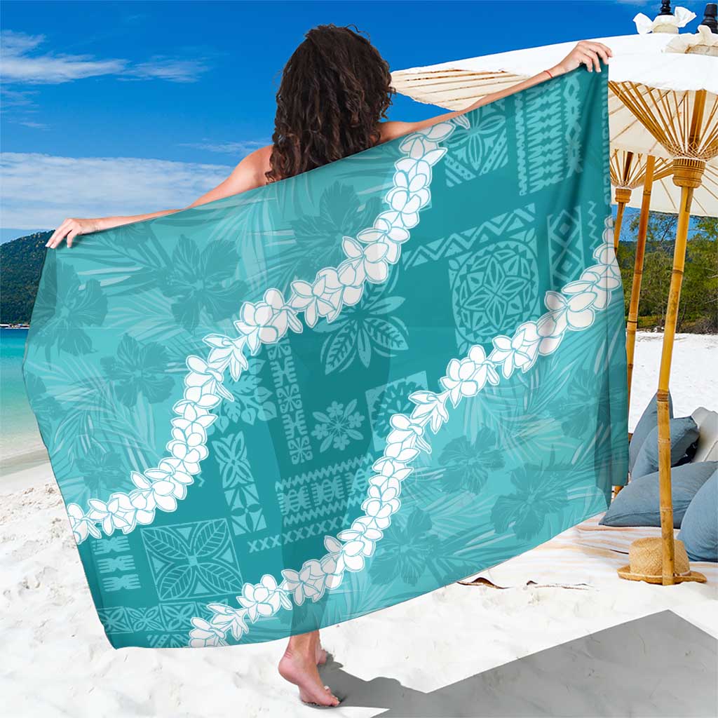 Hawaii Aloha Sarong Teal Quilt Patch Work Mix Plumeria Lei LT7 One Size 44 x 66 inches Teal - Polynesian Pride