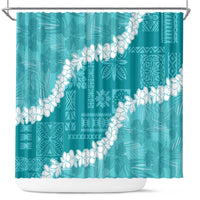 Hawaii Aloha Shower Curtain Teal Quilt Patch Work Mix Plumeria Lei LT7 Teal - Polynesian Pride