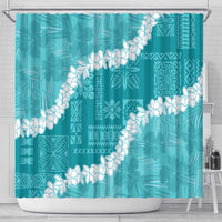 Hawaii Aloha Shower Curtain Teal Quilt Patch Work Mix Plumeria Lei LT7 - Polynesian Pride