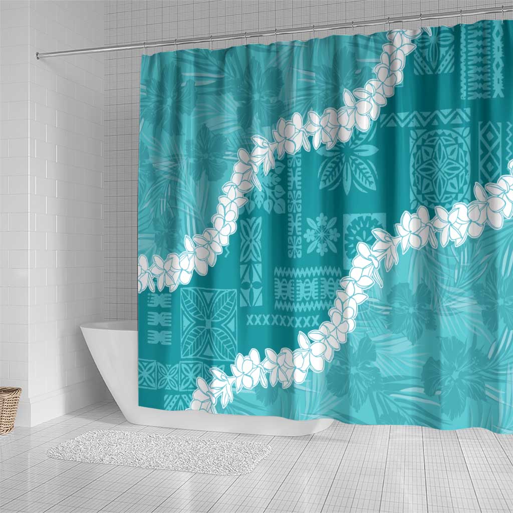 Hawaii Aloha Shower Curtain Teal Quilt Patch Work Mix Plumeria Lei LT7 - Polynesian Pride