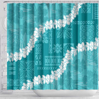 Hawaii Aloha Shower Curtain Teal Quilt Patch Work Mix Plumeria Lei LT7 - Polynesian Pride