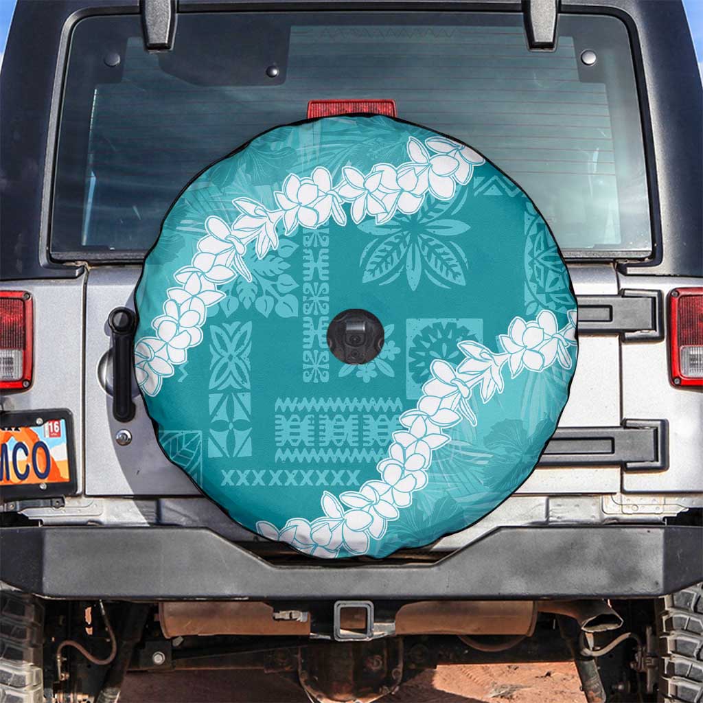 Hawaii Aloha Spare Tire Cover Teal Quilt Patch Work Mix Plumeria Lei LT7 Teal - Polynesian Pride