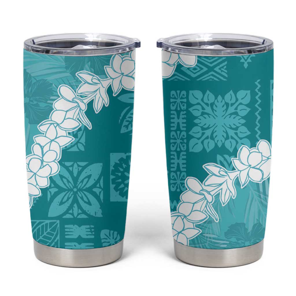 Hawaii Aloha Tumbler Cup Teal Quilt Patch Work Mix Plumeria Lei LT7 Teal - Polynesian Pride