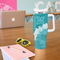 Hawaii Aloha Tumbler With Handle Teal Quilt Patch Work Mix Plumeria Lei LT7 - Polynesian Pride