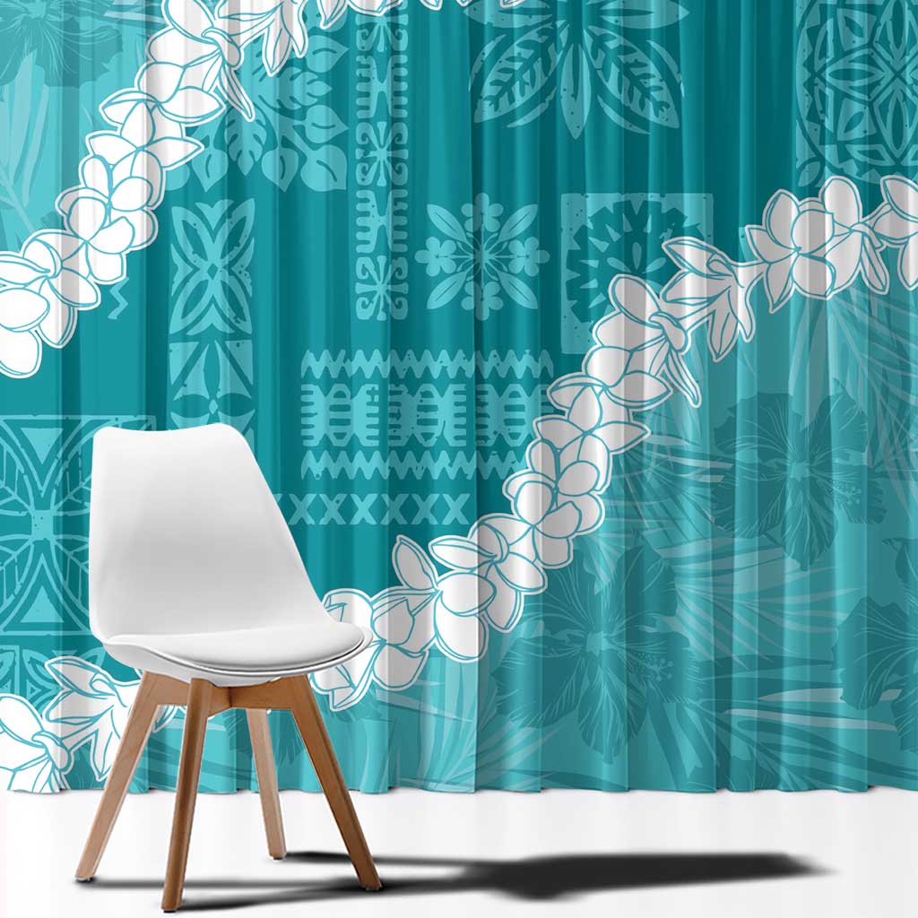 Hawaii Aloha Window Curtain Teal Quilt Patch Work Mix Plumeria Lei LT7 - Polynesian Pride