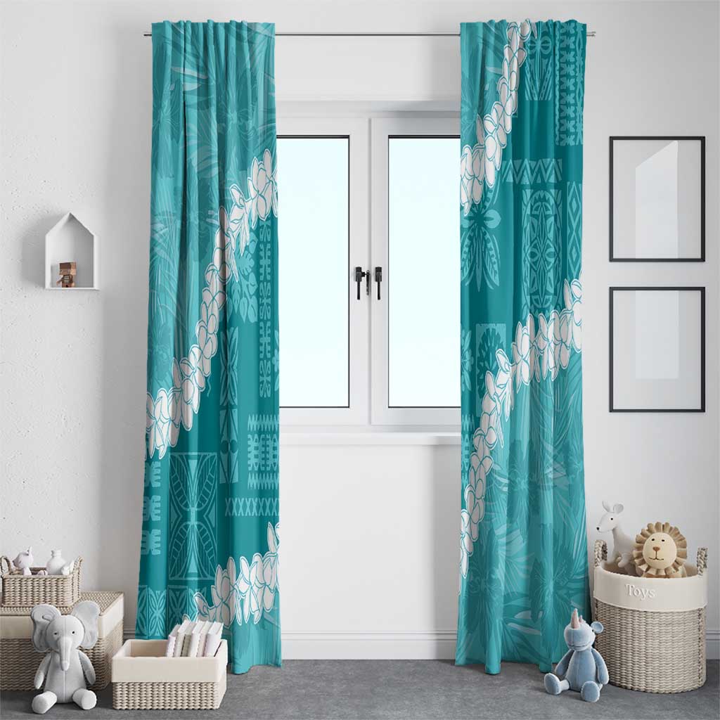 Hawaii Aloha Window Curtain Teal Quilt Patch Work Mix Plumeria Lei LT7 - Polynesian Pride
