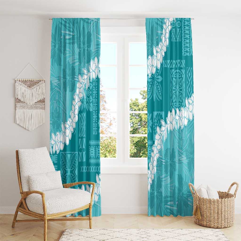 Hawaii Aloha Window Curtain Teal Quilt Patch Work Mix Plumeria Lei LT7 - Polynesian Pride