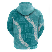Hawaii Aloha Zip Hoodie Teal Quilt Patch Work Mix Plumeria Lei LT7 - Polynesian Pride