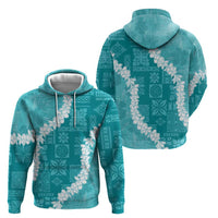 Hawaii Aloha Zip Hoodie Teal Quilt Patch Work Mix Plumeria Lei LT7 - Polynesian Pride