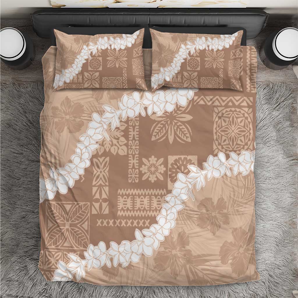 Hawaii Aloha Bedding Set Beige Quilt Patch Work Mix Plumeria Lei LT7 Beige - Polynesian Pride